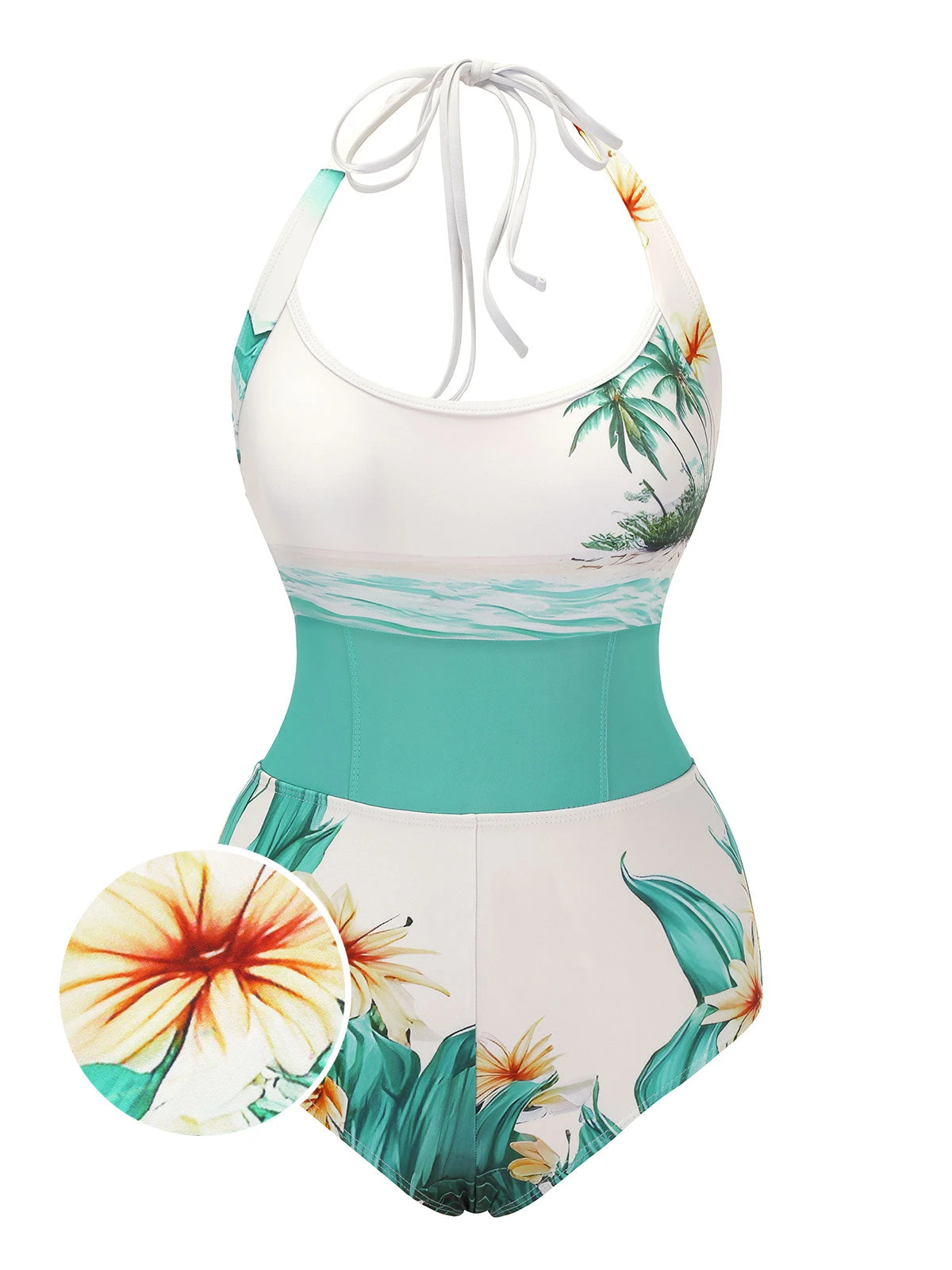 1950s Coconut Tree & Beach Patchwork Swimsuit 3 1950s Coconut Tree & Beach Patchwork Swimsuit
