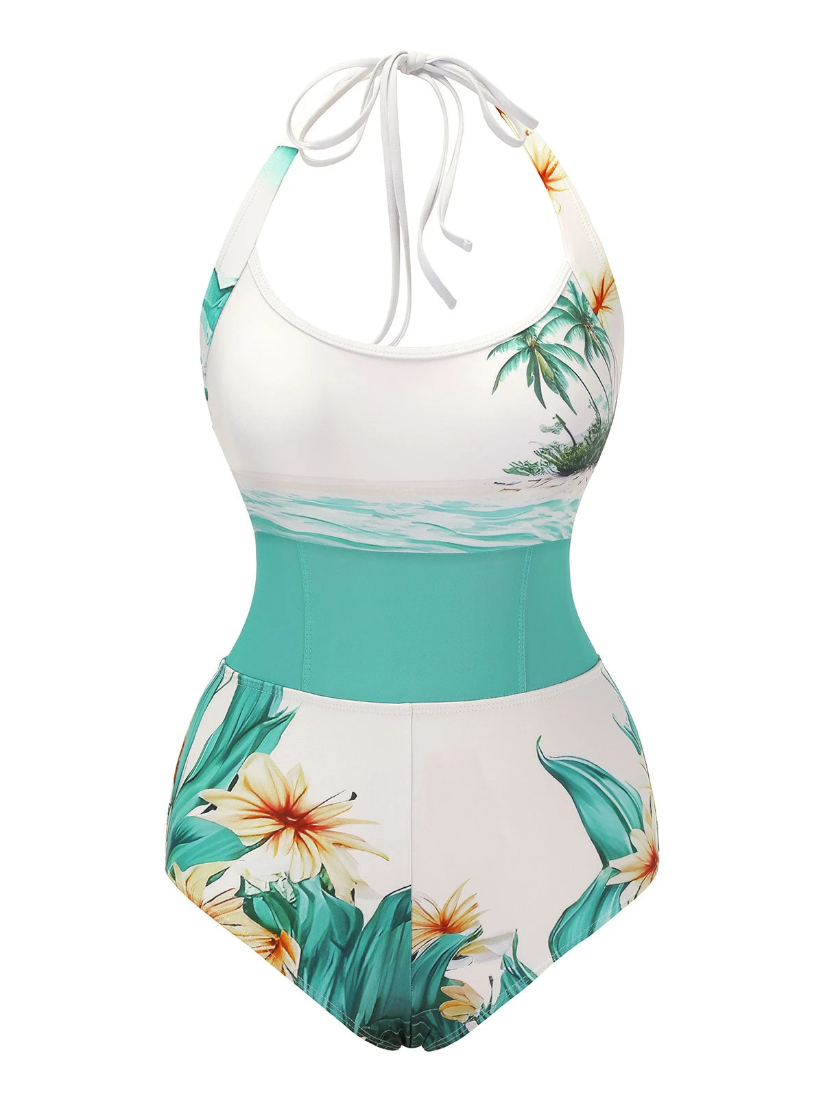 1950s Coconut Tree & Beach Patchwork Swimsuit 4 1950s Coconut Tree & Beach Patchwork Swimsuit - Image 2