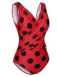 Red 1950s Polka Dots One-Piece Swimsuit -Retro Pulse Shop SCX001644 2 compressed