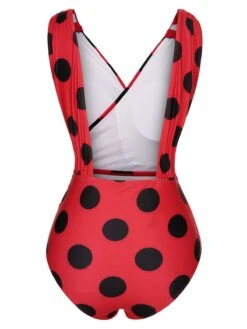 Red 1950s Polka Dots One-Piece Swimsuit -Retro Pulse Shop SCX001644 3 compressed
