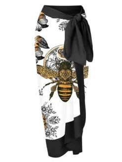 Black & White 1950s Bee Swimsuit & Cover-up -Retro Pulse Shop SCX001652 W 3