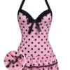 Pink 1940s Halter Polka Dots Bow One-Piece Swimsuit 2 Pink 1940s Halter Polka Dots Bow One-Piece Swimsuit -Retro Pulse Shop SCXL000007 01 compressed