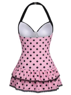 [Plus Size] Pink 1940s Polka Dots Hater Swimsuit -Retro Pulse Shop SCXL000007 3