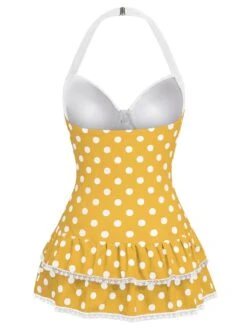 Pink 1940s Halter Polka Dots Bow One-Piece Swimsuit -Retro Pulse Shop SCXL000007 Y2 1