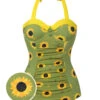 Green 1930s Sunflowers Halter Swimsuit