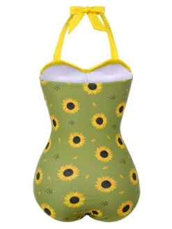 Green 1930s Sunflowers Halter Swimsuit -Retro Pulse Shop SCXL000008 3
