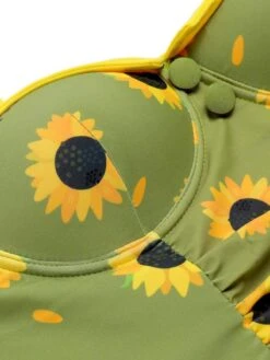 Green 1930s Sunflowers Halter Swimsuit -Retro Pulse Shop SCXL000008 4