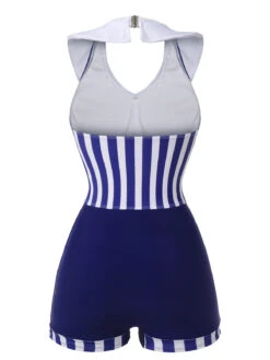 Navy Blue 1950s Striped Navy Collar Swimsuit -Retro Pulse Shop SCXL000012 3