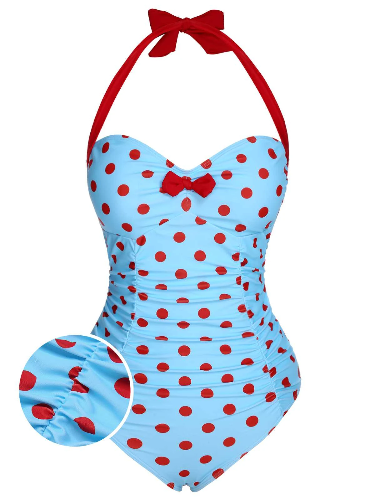 1940s Halter Contrast Polka Dots One-Piece Swimsuit 3 1940s Halter Contrast Polka Dots One-Piece Swimsuit