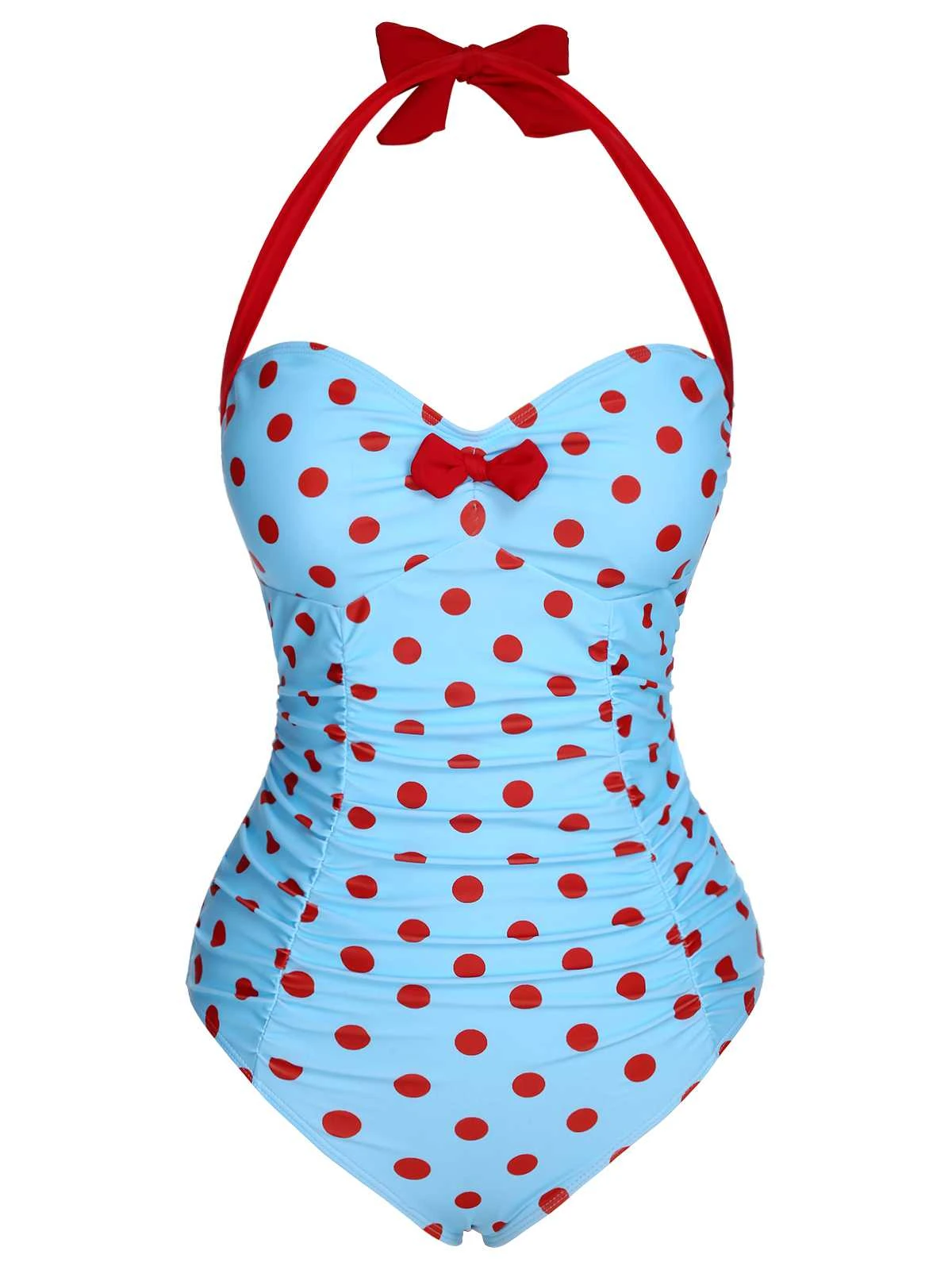 1940s Halter Contrast Polka Dots One-Piece Swimsuit 4 1940s Halter Contrast Polka Dots One-Piece Swimsuit - Image 2