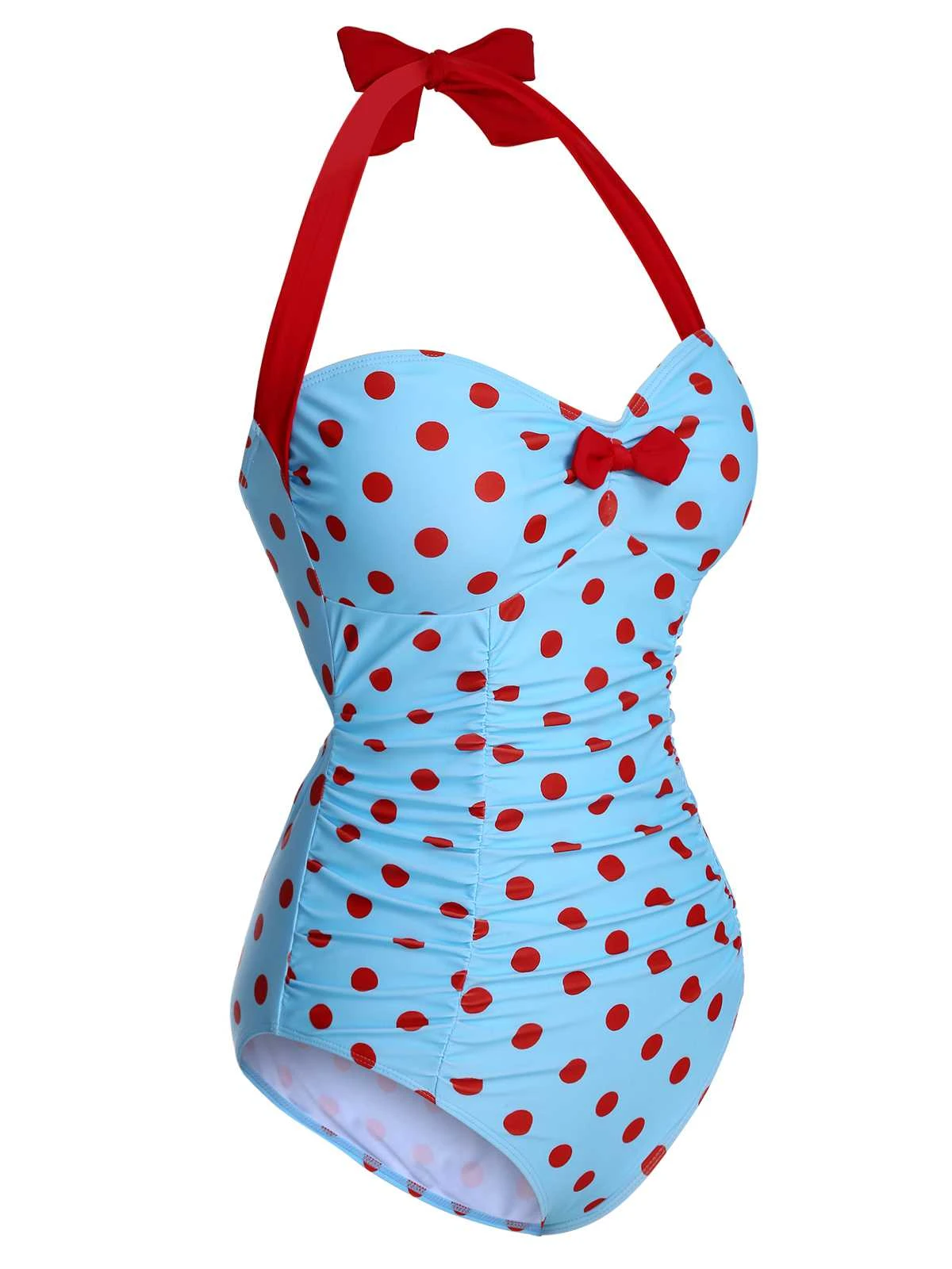 1940s Halter Contrast Polka Dots One-Piece Swimsuit 5 1940s Halter Contrast Polka Dots One-Piece Swimsuit - Image 3