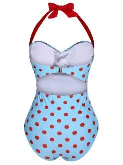 1940s Halter Contrast Polka Dots One-Piece Swimsuit 12 1940s Halter Contrast Polka Dots One-Piece Swimsuit -Retro Pulse Shop SCXL000013 3 compressed