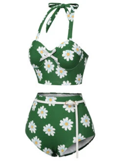Green 1930s Daisy Halter Swimsuit -Retro Pulse Shop SCXL000014 2