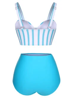 Light Blue 1950s Stripe Strap Swimsuit -Retro Pulse Shop SCXL000020 3