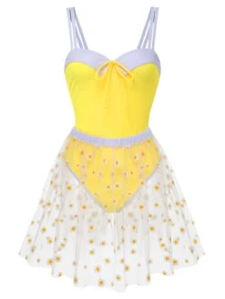 Yellow 1950s Suspender Swimsuit & Daisy Cover-Up -Retro Pulse Shop SCXL000022 2