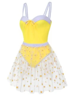 Yellow 1950s Suspender Swimsuit & Daisy Cover-Up -Retro Pulse Shop SCXL000022 3