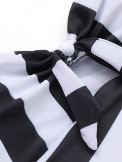 Black & White 1950s Barbie Stripes Halter Swimsuit -Retro Pulse Shop SCXL000027 4