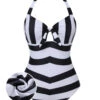 Black & White 1950s Barbie Stripes Halter Swimsuit -Retro Pulse Shop SCXL000027 B