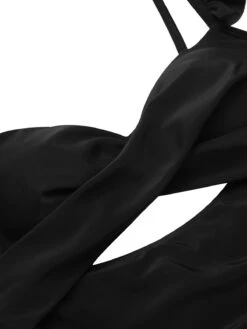 Black 1950s Solid Ruffled Strap Swimsuit -Retro Pulse Shop SCXL000028 5