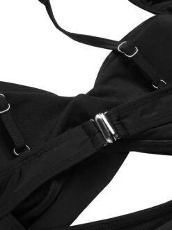 Black 1950s Solid Ruffled Strap Swimsuit -Retro Pulse Shop SCXL000028 6