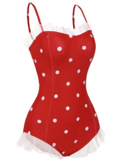 Red 1950s Mesh Polka Dot Swimsuit -Retro Pulse Shop SCXL000029 2