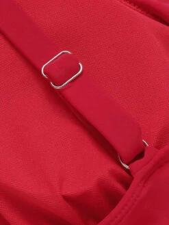 Red 1950s Solid Deep V-Neck Belt Swimsuit -Retro Pulse Shop SCXL000030 4