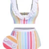Multicolor 1950s Rainbow Stripes Swimsuit -Retro Pulse Shop SCXL000035 01