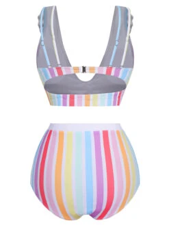Multicolor 1950s Rainbow Stripes Swimsuit -Retro Pulse Shop SCXL000035 3
