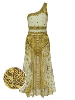 [Plus Size] 2PCS Yellow 1960s One-shoulder Swimsuit & Cover Up