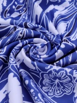 [Plus Size] 1960s Blue-and-white Porcelain Swimsuit & Cover-up -Retro Pulse Shop SCXL000038 5