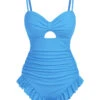 [Pre-Sale] Blue 1950s Solid Ruched Swimsuit -Retro Pulse Shop SCXL000042 1 1 1 1
