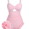 Pale Pink 1950s Solid Ruched Swimsuit -Retro Pulse Shop SCXL000042 LP