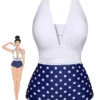 Blue & White 1950s Polka Dots Halter Swimsuit 2 Blue & White 1950s Polka Dots Halter Swimsuit -Retro Pulse Shop SCXL000047 01