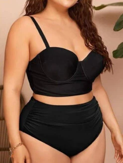 [Plus Size] 1950s Solid Spaghetti Straps Bikini -Retro Pulse Shop SCXL000051 B 4