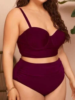 [Plus Size] 1950s Solid Spaghetti Straps Bikini -Retro Pulse Shop SCXL000051 WR 1