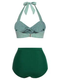 [Plus Size] Green 1940s Striped Halter Swimsuit -Retro Pulse Shop SCXL000061 3 acec9626 2c25 410d 9cce 50f550bc7704