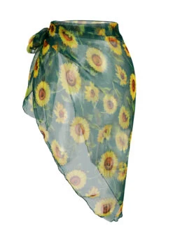 Green 1940s Chiffon Sunflowers Cover-up -Retro Pulse Shop SCXL000062 3