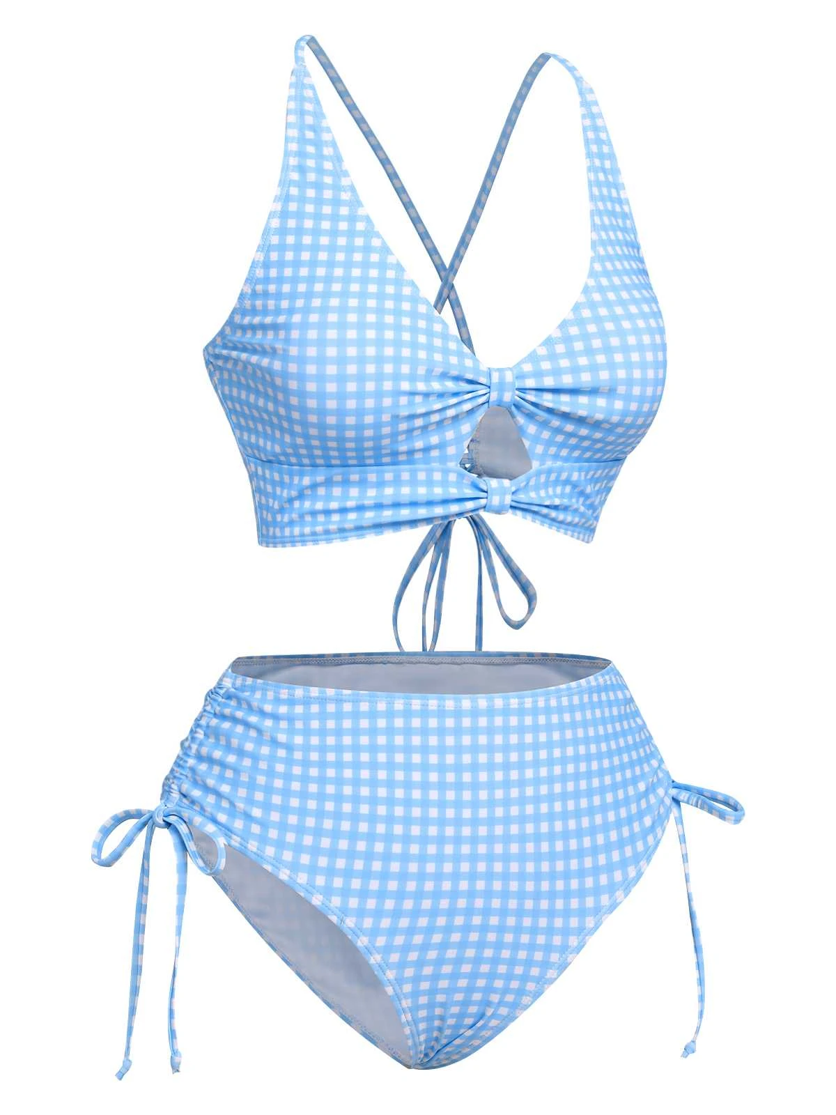 Blue 1950s Spaghetti Strap Plaids Swimsuit 5 Blue 1950s Spaghetti Strap Plaids Swimsuit - Image 3