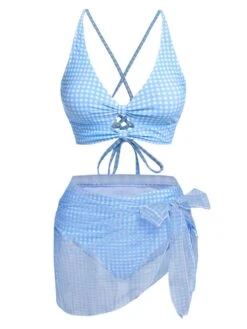 2PCS Blue 1950s Plaids Swimsuit & Mesh Cover-Up -Retro Pulse Shop SCXL000066 SCXL000065 1 compressed