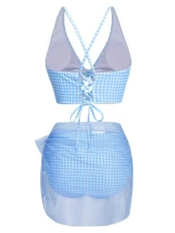 2PCS Blue 1950s Plaids Swimsuit & Mesh Cover-Up -Retro Pulse Shop SCXL000066 SCXL000065 3 compressed