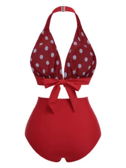 Red 1950s Polka Dot Halter Separate Swimsuit -Retro Pulse Shop SCXL000067 3