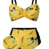 [Plus Size] Yellow 1930s Contrast Floral Strap Swimsuit -Retro Pulse Shop SCXL000071 Y 01 1