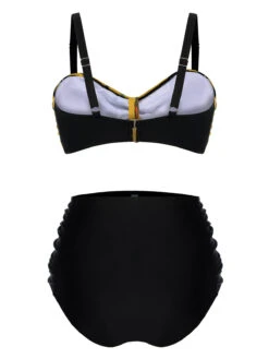 [Plus Size] Yellow 1930s Contrast Floral Strap Swimsuit -Retro Pulse Shop SCXL000071 Y 01 4