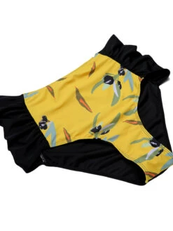 [Plus Size] Yellow 1930s Contrast Floral Strap Swimsuit -Retro Pulse Shop SCXL000071 Y 01 7