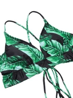 [Plus Size] 1930s Green Leaves V-Neck Strap Bikini Set -Retro Pulse Shop SCXL000073 B 01 5
