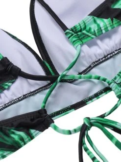[Plus Size] 1930s Green Leaves V-Neck Strap Bikini Set -Retro Pulse Shop SCXL000073 B 01 7