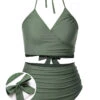 [Plus Size] Green Grey 1930s Halter Strappy Tankini Swimsuit -Retro Pulse Shop SCXL000074 GRE 01 1
