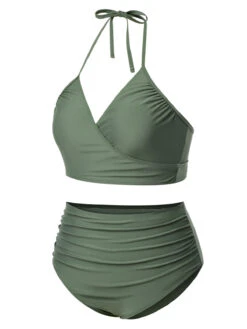 [Plus Size] Green Grey 1930s Halter Strappy Tankini Swimsuit -Retro Pulse Shop SCXL000074 GRE 01 3