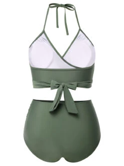 [Plus Size] Green Grey 1930s Halter Strappy Tankini Swimsuit -Retro Pulse Shop SCXL000074 GRE 01 4