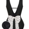 Black 1950s Polka Dot V-Neck Bow Swimsuit